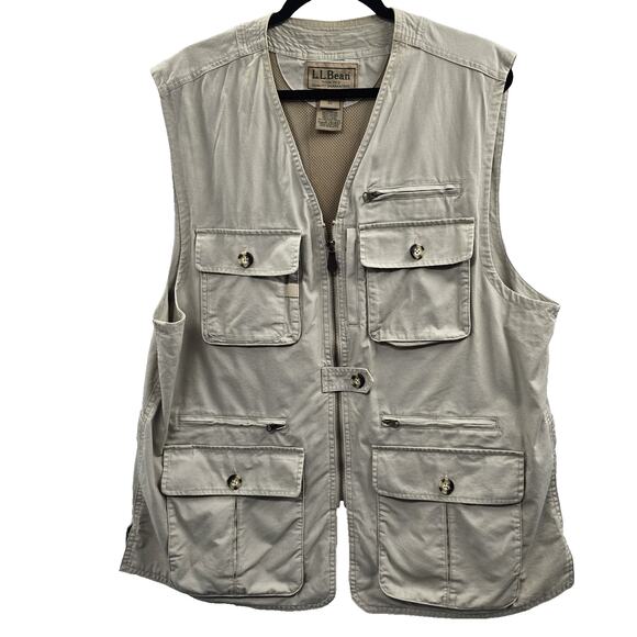 LL Bean Fishing Vest XL Half Moon Pocket Angler Outdoor Gorpcore L.L. Bean Khaki - Picture 1 of 15
